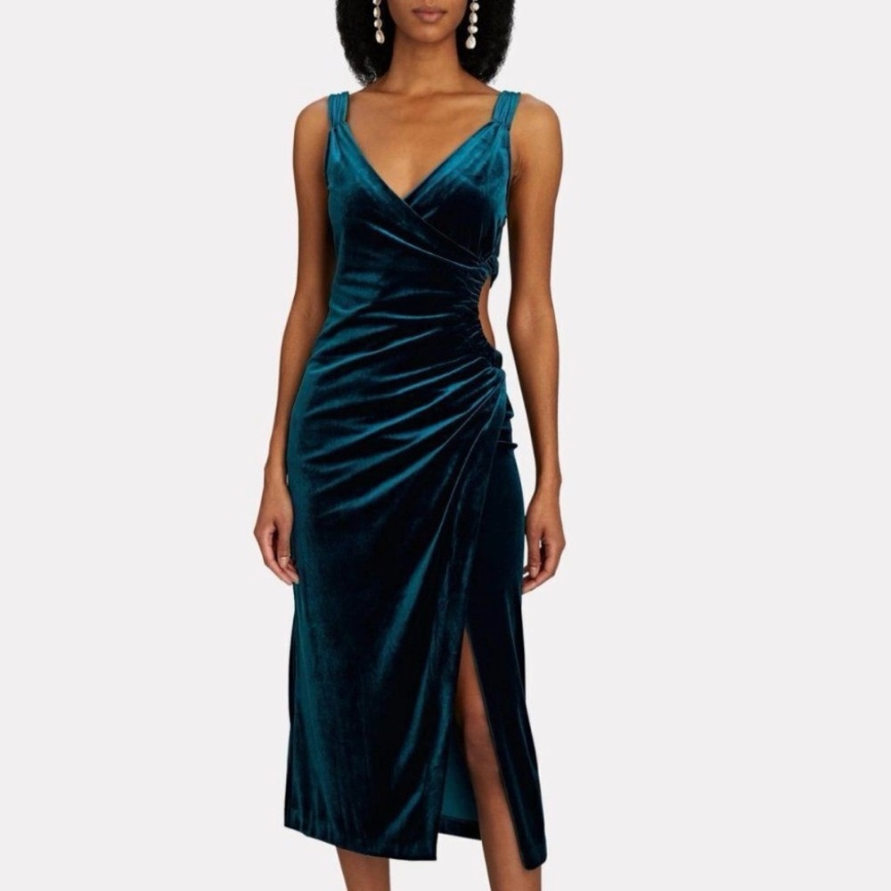 Jonathan Simkhai Night Night Velvet Cut-Out Midi Dress in Teal Blue